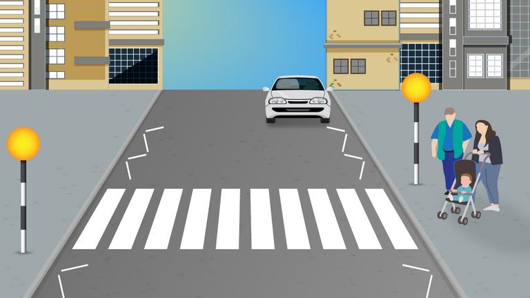 When approaching the pedestrian crossing, what should the driver do in this situation?