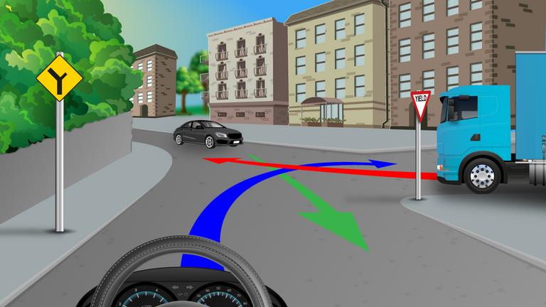 When intending to turn right as shown, what should the car driver do?