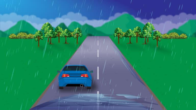 After a heavy downpour, why should a driver keep a greater distance from the vehicle in front?